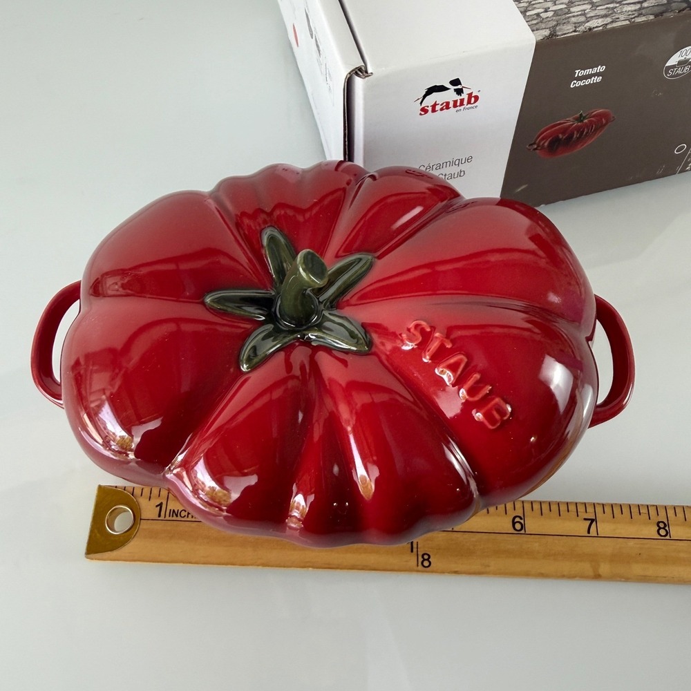 Staub Tomato Cocotte Ceramic 0.5 Qt Cherry Red Stoneware Dish 185335 - Picture 2 of 13